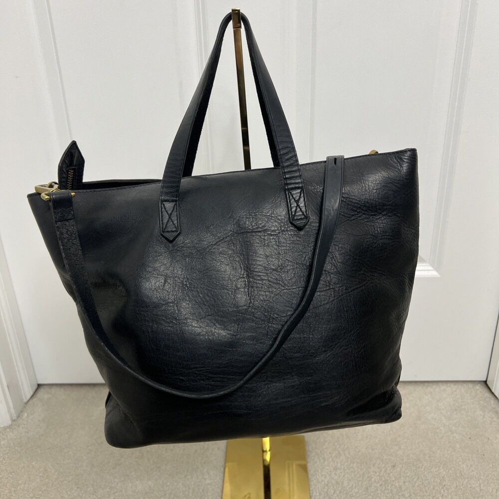 Madewell Transport Crossbody Bag Black Leather Tote Zip Top minimalist